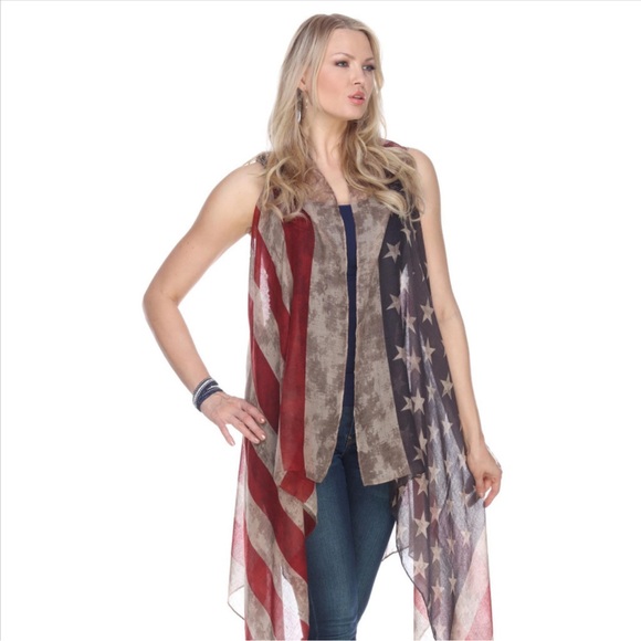 NWT distressed Stars and Stripes sheer vest patriotic USA - Picture 7 of 10